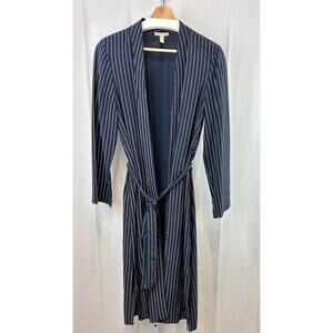 EILEEN FISHER Petite M PM Double Stripe Tencel Viscose Kimono Long Jacket Blue